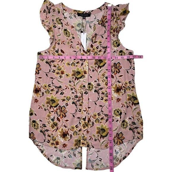 Sanctuary High Low Blouse Top Women's XS Pink White Yellow Floral Flutter-Sleeve - Picture 4 of 11